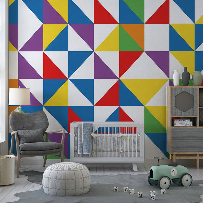 Papel pintado para habitación infantil | Diseños geométricos de colores con triángulos vibrantes