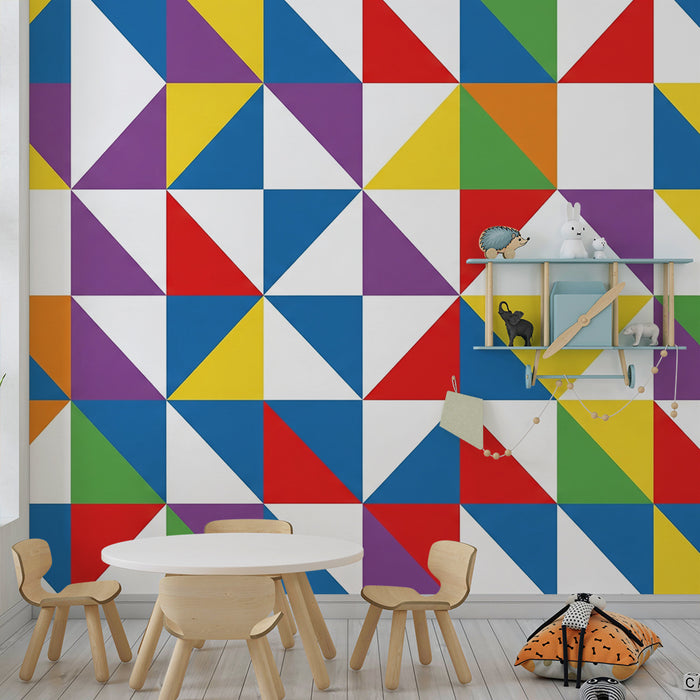 Papel pintado para habitación infantil | Diseños geométricos de colores con triángulos vibrantes