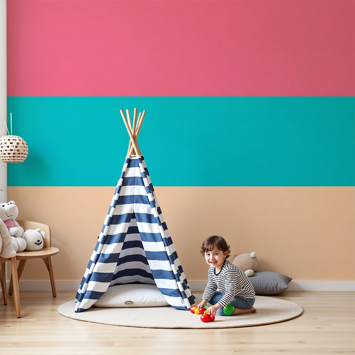 Papel pintado infantil | Patrones geométricos coloridos en rosa, turquesa y beige