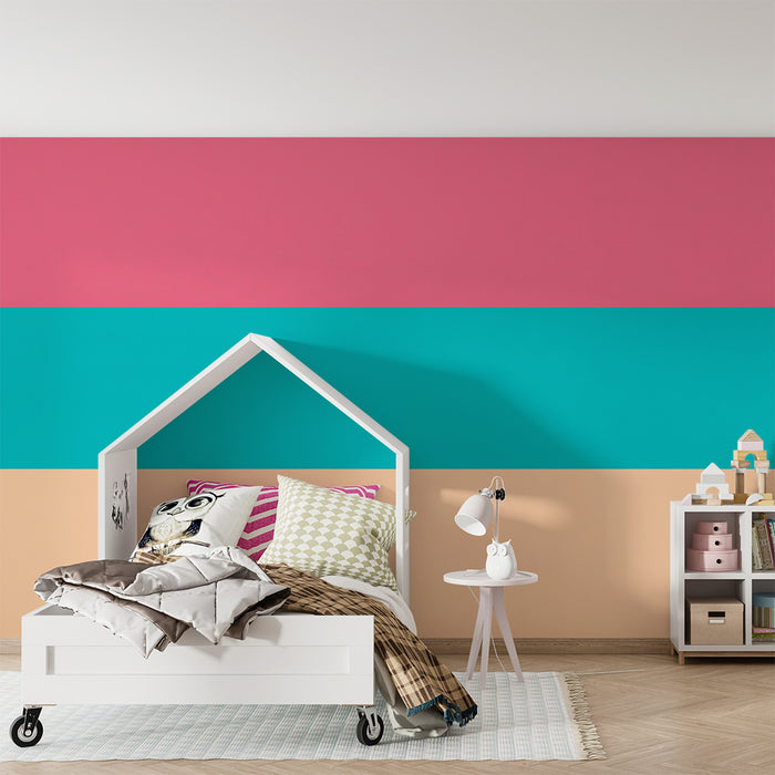 Papel pintado infantil | Patrones geométricos coloridos en rosa, turquesa y beige