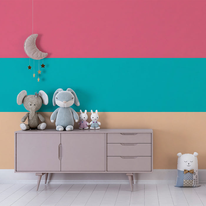 Papel pintado infantil | Patrones geométricos coloridos en rosa, turquesa y beige