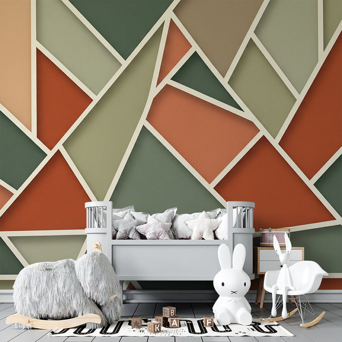 Papel de parede para quarto de criança | Padrões geométricos coloridos em terracota e verde