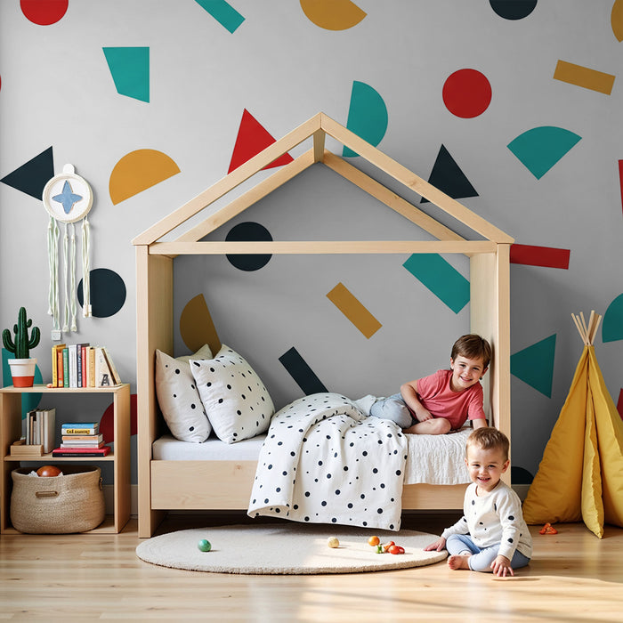 Detská izba tapeta | Farebné geometrické vzory na bielom pozadí