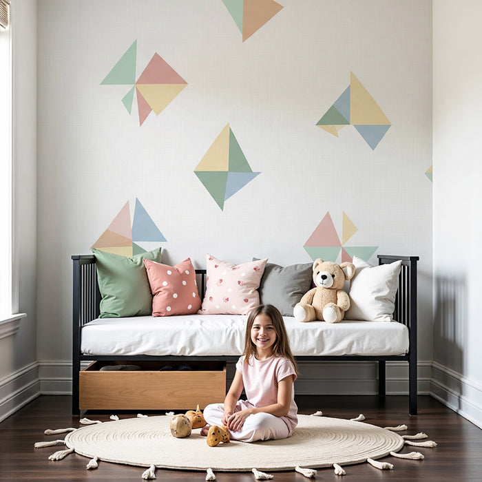 Kids room wallpaper | Colorful geometric patterns on a white background