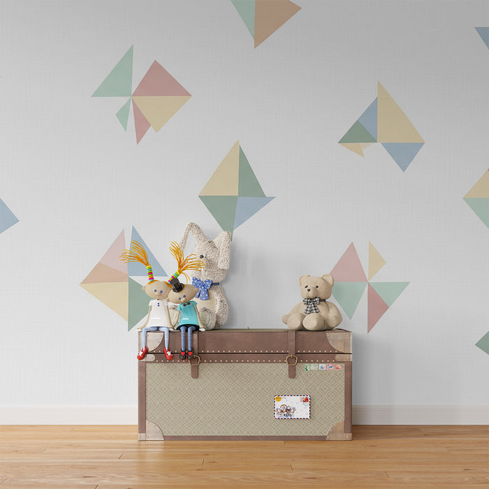 Kids room wallpaper | Colorful geometric patterns on a white background