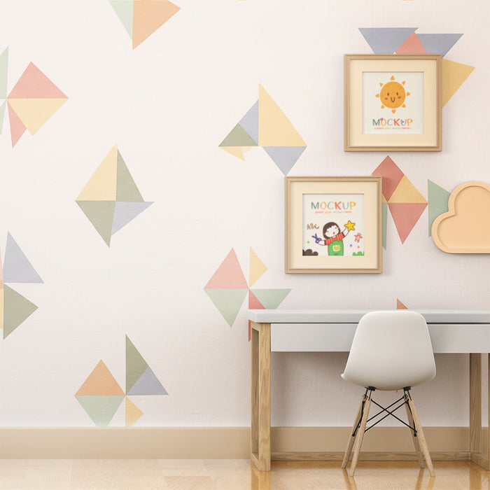 Kids room wallpaper | Colorful geometric patterns on a white background