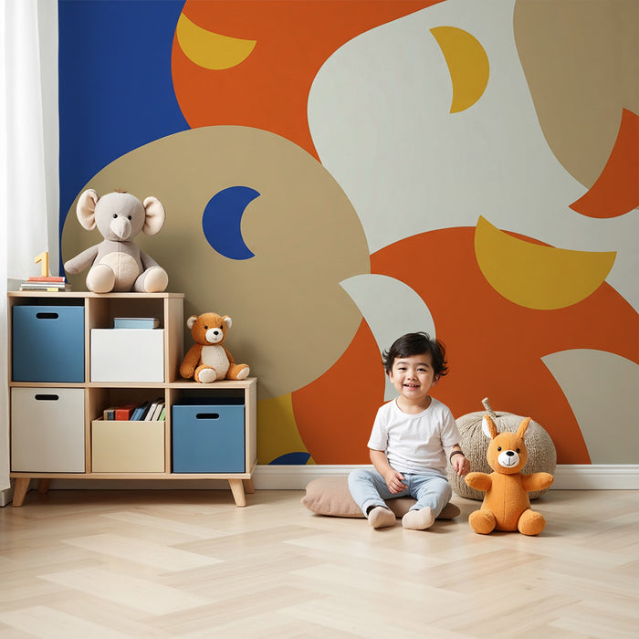 Kids room wallpaper | Colorful geometric patterns on a blue background