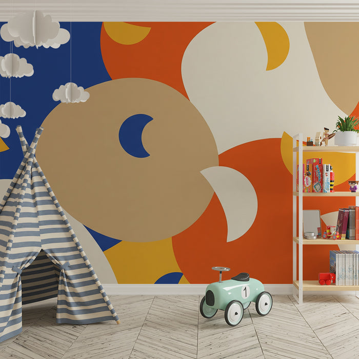 Kids room wallpaper | Colorful geometric patterns on a blue background