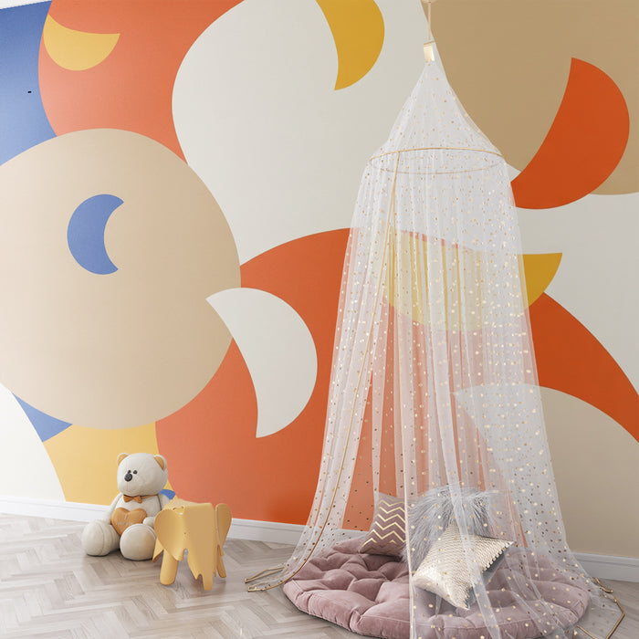 Kids room wallpaper | Colorful geometric patterns on a blue background