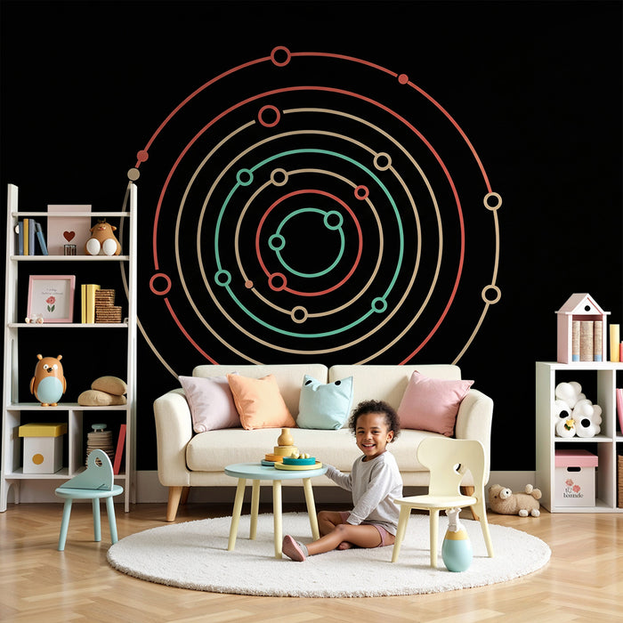 Kids room wallpaper | Colorful geometric patterns on a black background