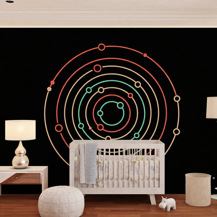 Kids room wallpaper | Colorful geometric patterns on a black background
