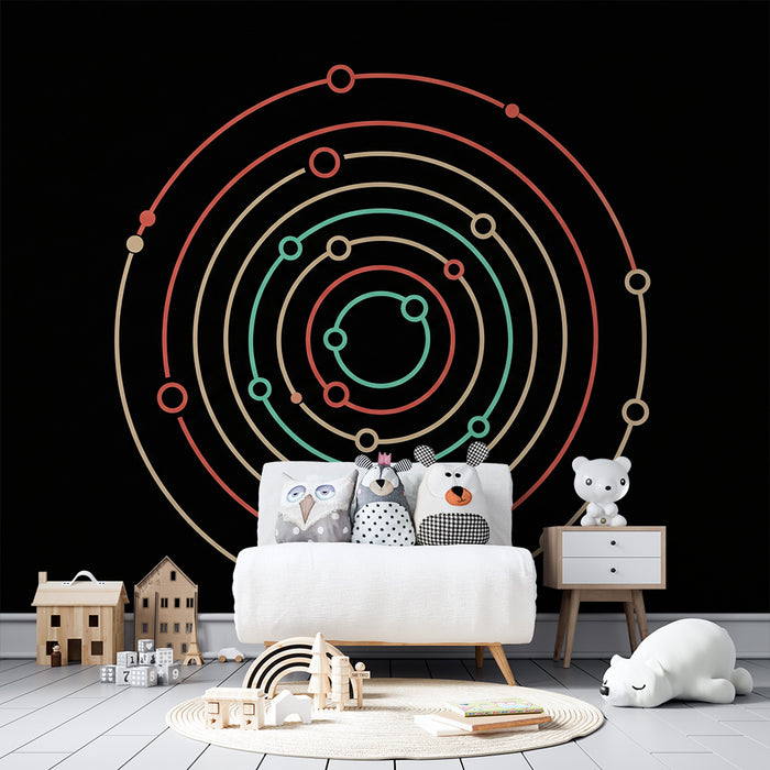 Kids room wallpaper | Colorful geometric patterns on a black background