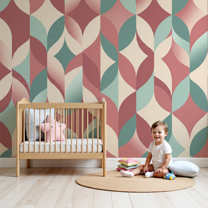 Kids' room wallpaper | Soft geometric patterns in pink and green