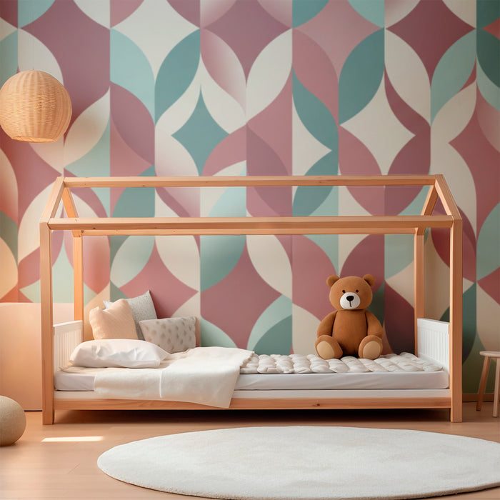Kids' room wallpaper | Soft geometric patterns in pink and green