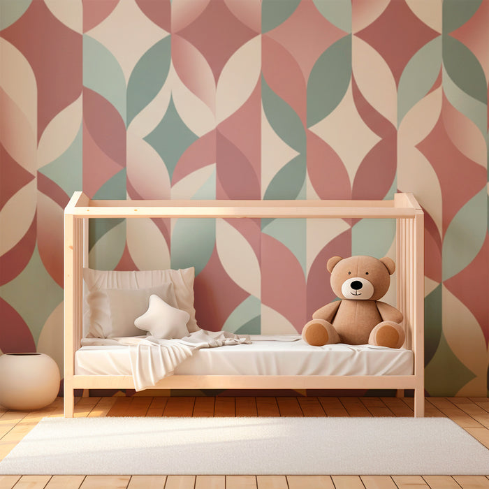 Kids' room wallpaper | Soft geometric patterns in pink and green