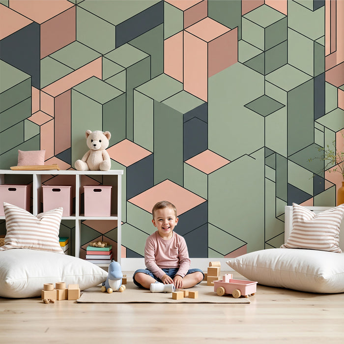 Kinderzimmer Tapete | Geometrische Muster in Pastellblöcken