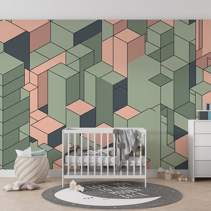 Kinderzimmer Tapete | Geometrische Muster in Pastellblöcken