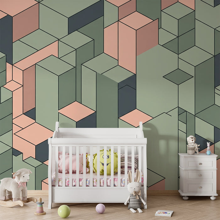 Kinderzimmer Tapete | Geometrische Muster in Pastellblöcken
