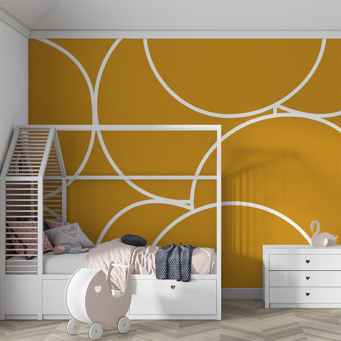 Children's bedroom wallpaper | Yellow and white geometric circle patterns