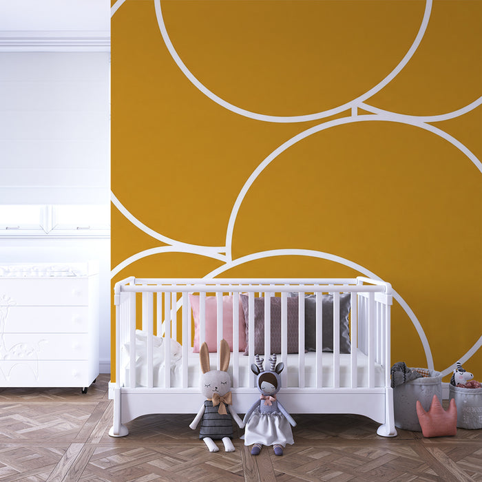 Children's bedroom wallpaper | Yellow and white geometric circle patterns