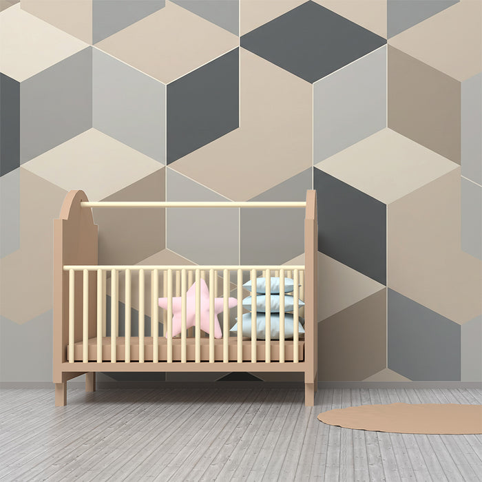 Barntapet | Geometriska mönster i kuber i neutrala toner