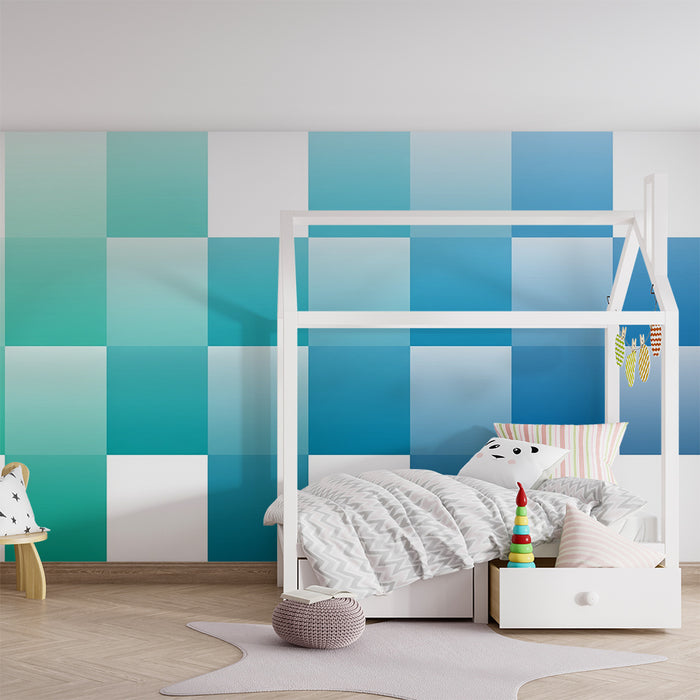 Detská izba tapeta | Geometrické vzory v ombre modrej a tyrkysovej