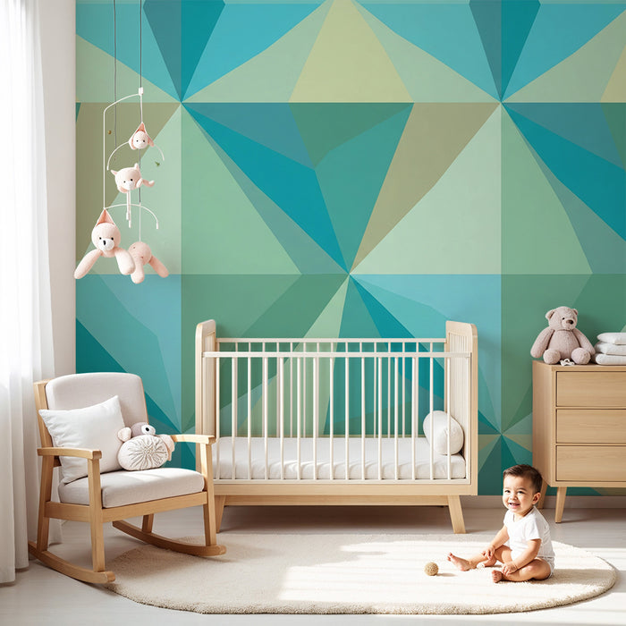 Kids room wallpaper | Geometric patterns in shades of blue and green
