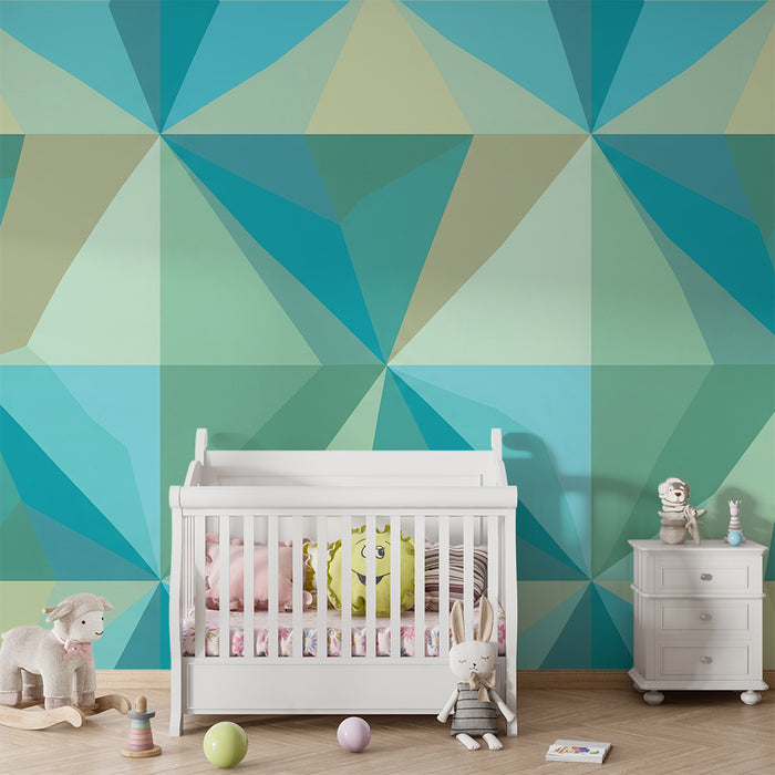 Kids room wallpaper | Geometric patterns in shades of blue and green