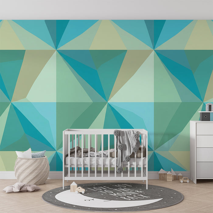 Kids room wallpaper | Geometric patterns in shades of blue and green
