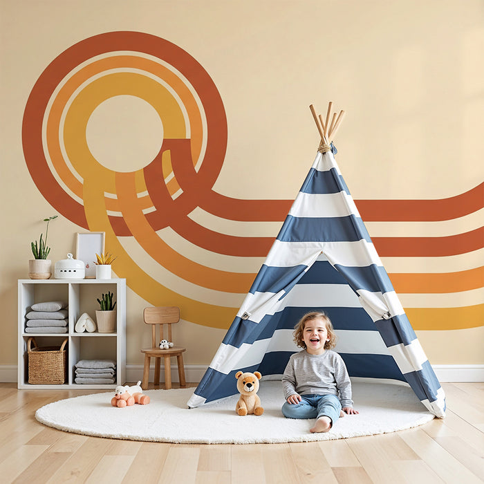 Kinderzimmer Tapete | Geometrische Muster in warmen Farbverläufen