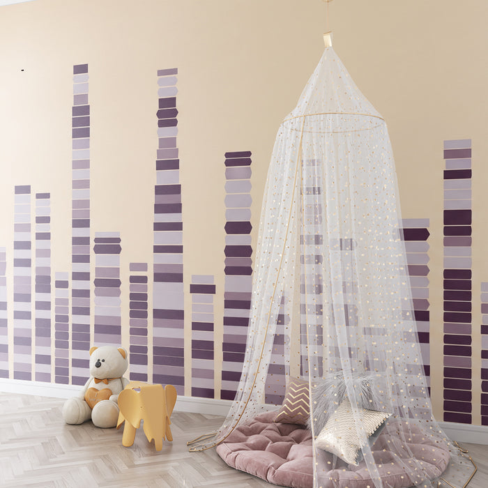 Detská tapeta do izby | Geometrické motívy v prechode od fialovej po béžovú