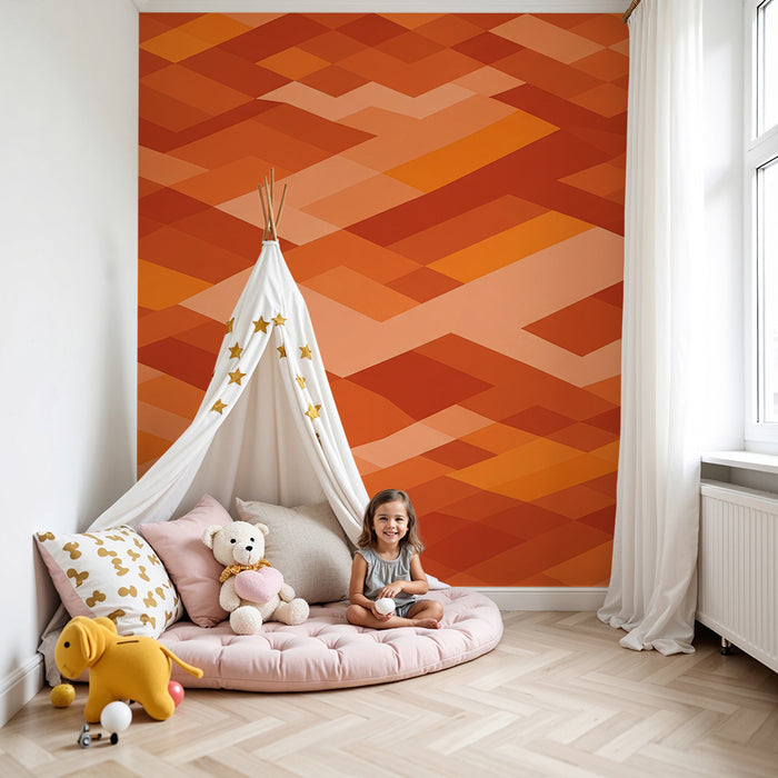 Papel pintado para habitación infantil | Diseños geométricos en tonos degradados de naranja