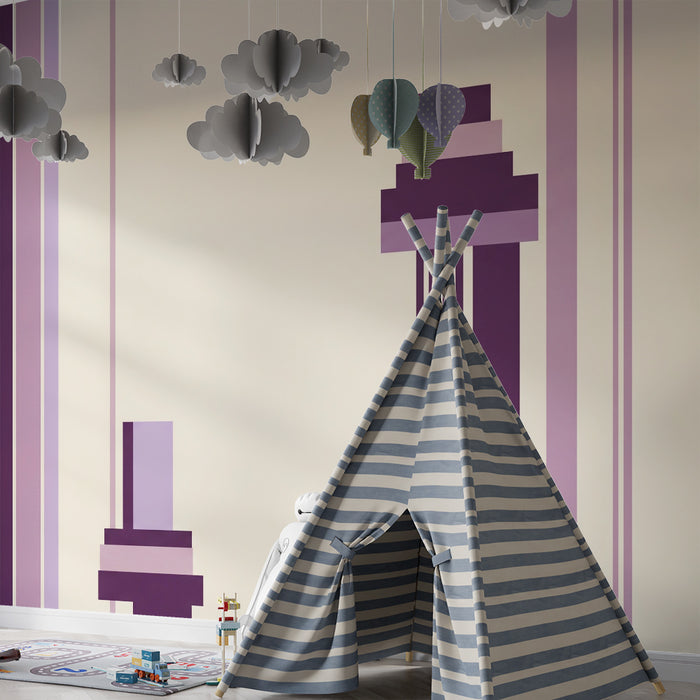 Lastenhuoneen tapetti | Violettivivahteiset geometriset kuviot