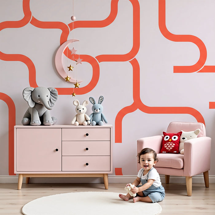 Kinderzimmer Tapete | Geometrische Muster in Rot auf Pastellhintergrund