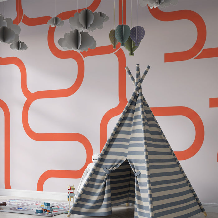 Kinderzimmer Tapete | Geometrische Muster in Rot auf Pastellhintergrund