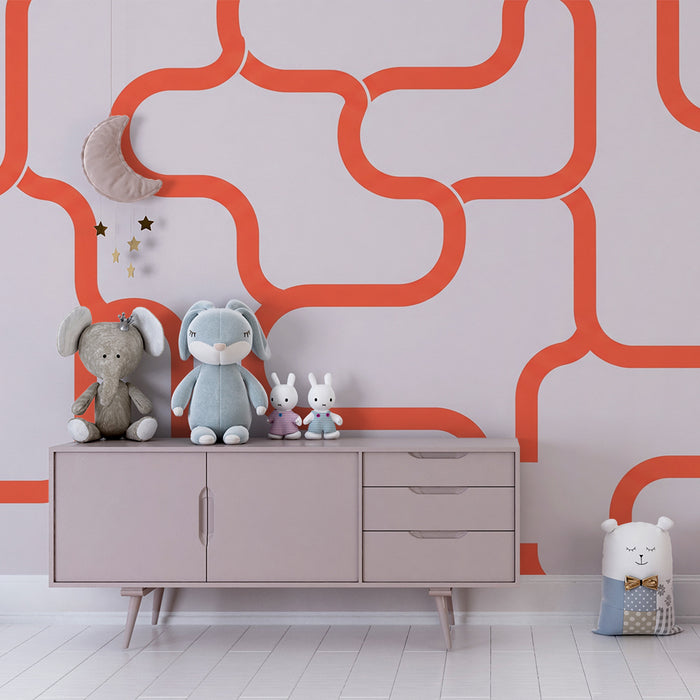 Kinderzimmer Tapete | Geometrische Muster in Rot auf Pastellhintergrund