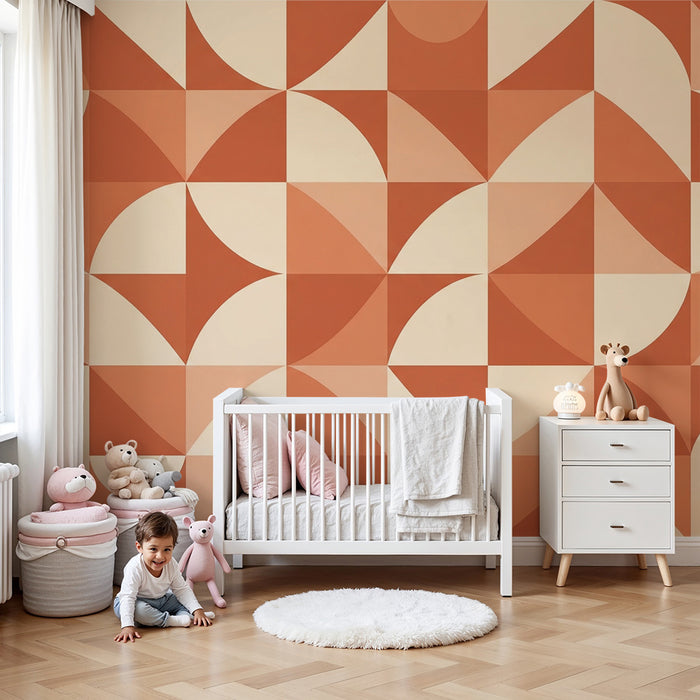 Papel de parede criança | Padrões geométricos em terracota e creme