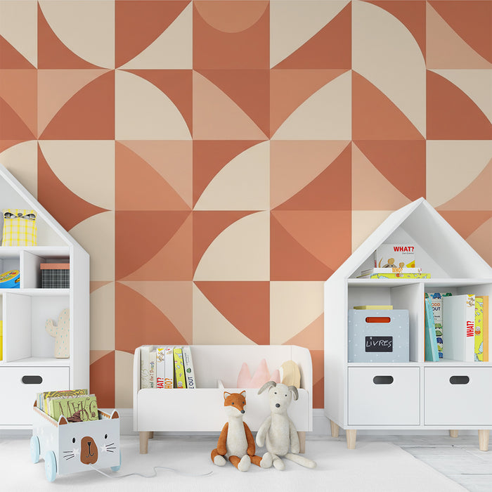 Papel de parede criança | Padrões geométricos em terracota e creme