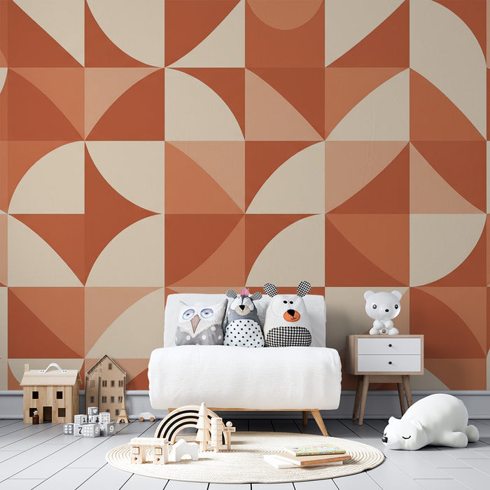 Papel de parede criança | Padrões geométricos em terracota e creme