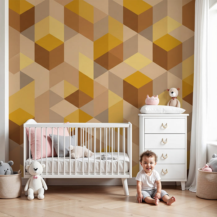 Kinderzimmer Tapete | Geometrische Muster in Beige- und Gelbtönen