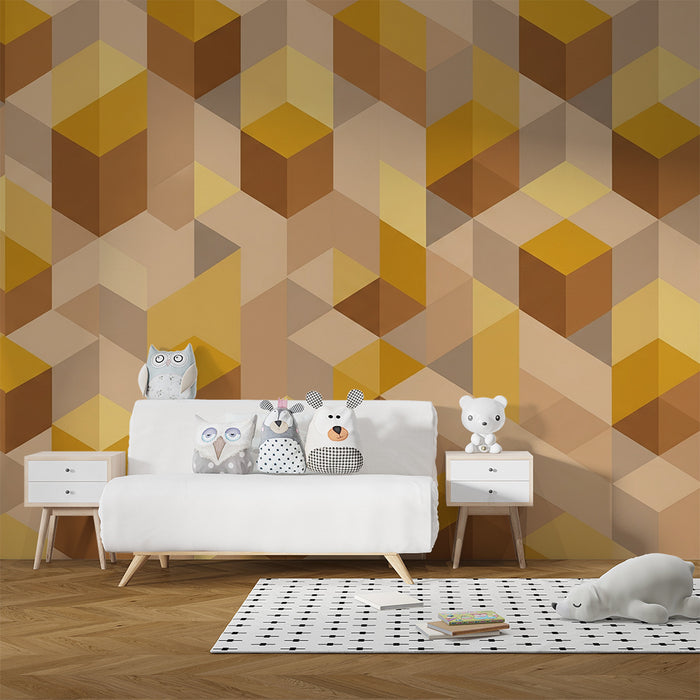 Kinderzimmer Tapete | Geometrische Muster in Beige- und Gelbtönen