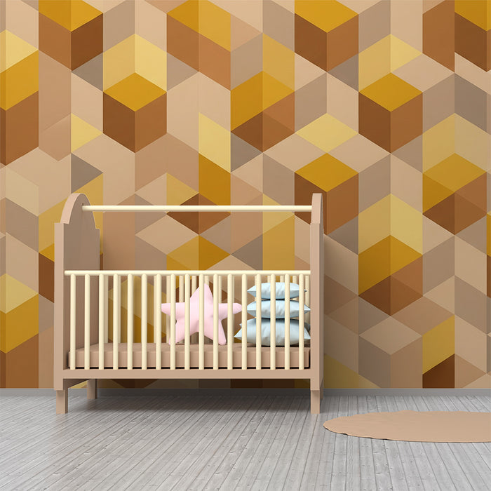 Kinderzimmer Tapete | Geometrische Muster in Beige- und Gelbtönen