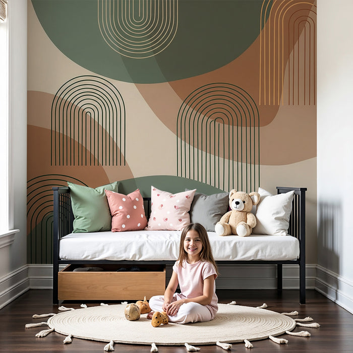Kinderzimmer Tapete | Moderne geometrische Muster mit Bögen und sanften Farben