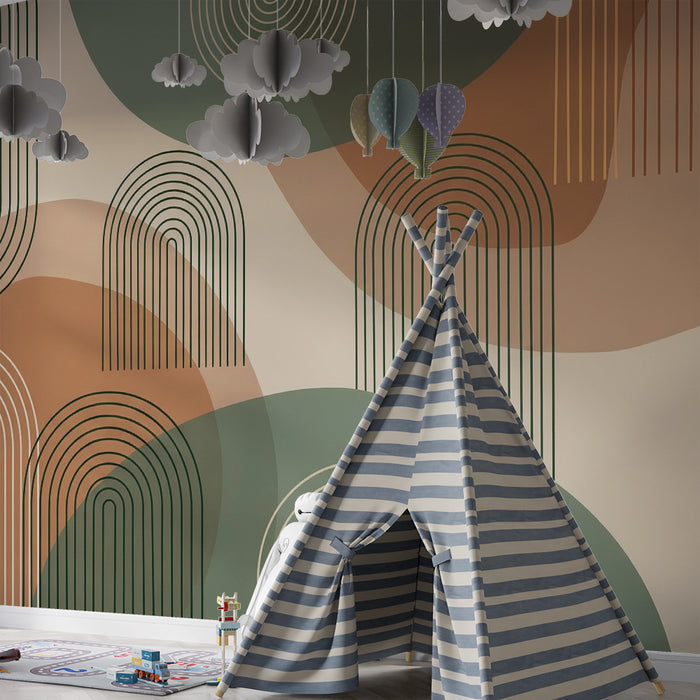 Kinderzimmer Tapete | Moderne geometrische Muster mit Bögen und sanften Farben