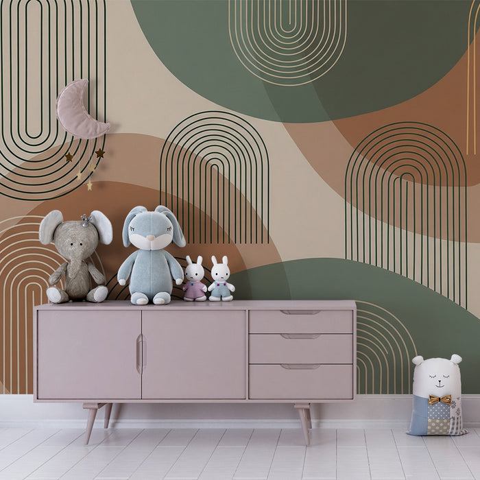 Kinderzimmer Tapete | Moderne geometrische Muster mit Bögen und sanften Farben