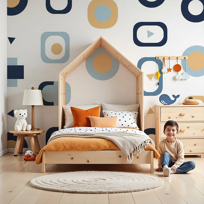 Kids room wallpaper | Modern geometric patterns in blue and beige