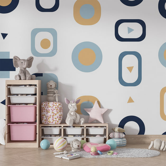Kids room wallpaper | Modern geometric patterns in blue and beige