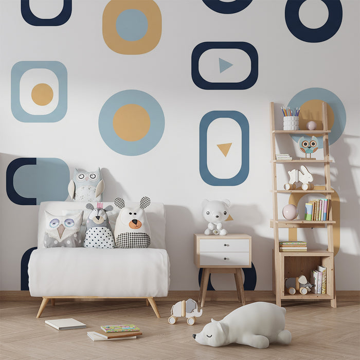 Kids room wallpaper | Modern geometric patterns in blue and beige