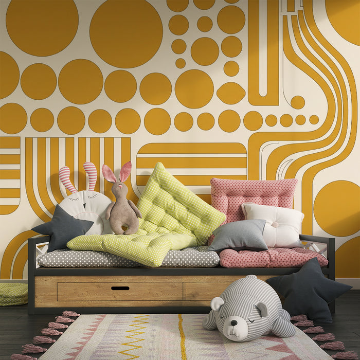 **Barneveggtapet | Moderne geometriske mønstre i gult og hvitt**
