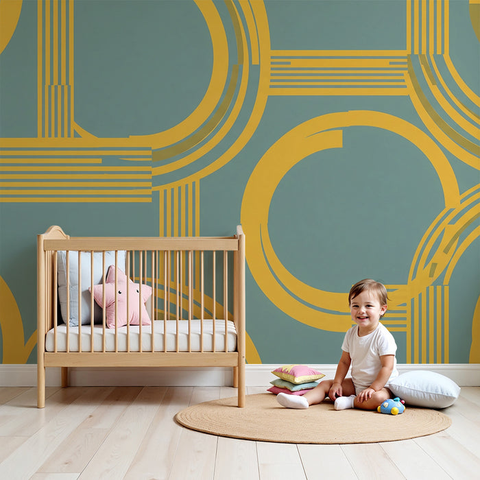 Papier peint chambre enfant | Motifs géométriques modernes en jaune et bleu